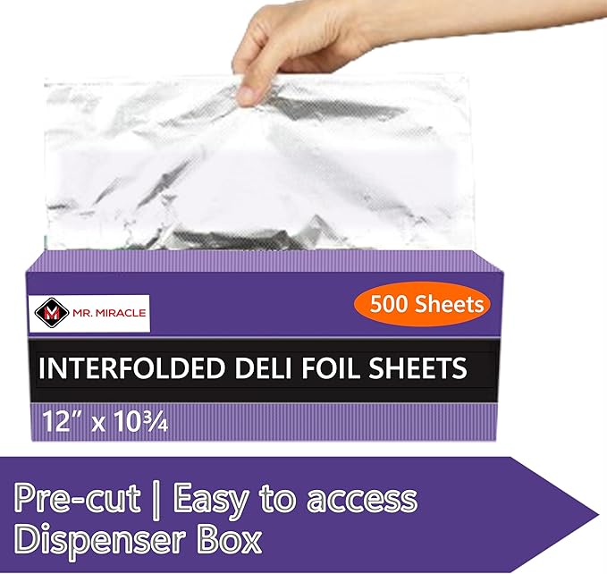 Box of 200 - Pre-Cut 12" Aluminum Foil Sheets - 12x10" Extra Wide & Heat-Tolerant Foil Sheets, 100% Aluminum, Ideal for Food Wrapping, Grilling & Freezing, Convenient Dispenser