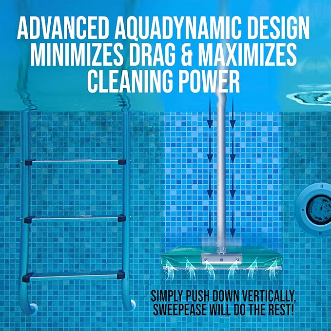 SweepEase® Swimming Pool Brush, 18" Pro Series Pool Brush, Durable Poly Bristles, Sticks to Walls and Floor Guaranteed, Green, Patented Design