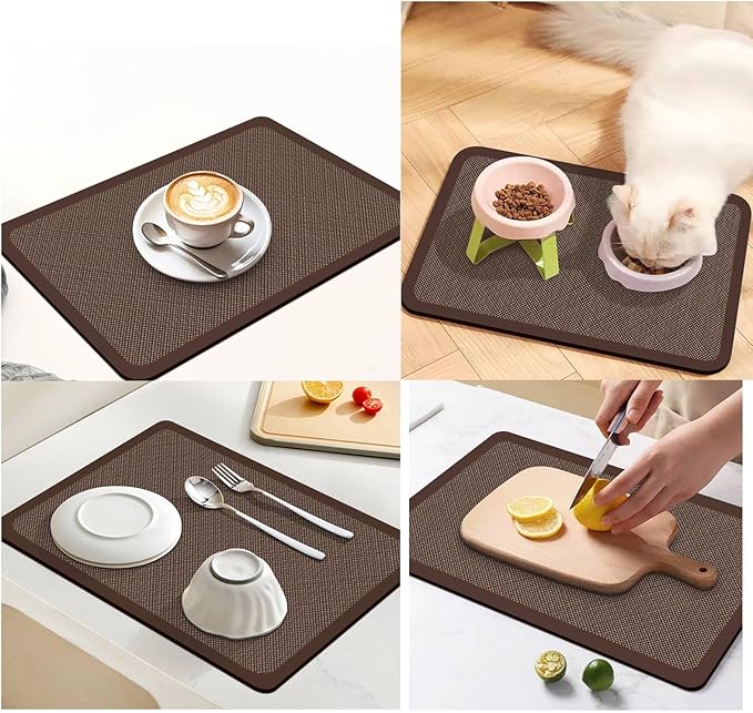 Dish Drying Mat for Kitchen Counter,Drying Mat for Dish Rack,Absorbent Hide Stain Rubber Mat,Coffee Mat, Kitchen Counter Mat (Brown Style, 18"x24")