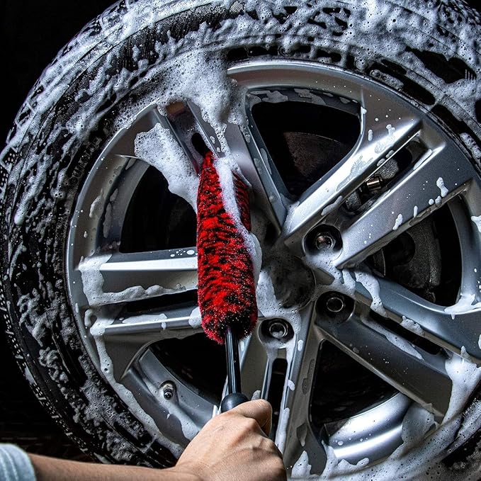 Metal Free Soft Wheel Rim Brush 4 Pack, Synthetic Car Cleaning Brush, Highly Water Absorption, Dense and Durable Tire Brush for Cleaning Wheels, Rims, Spokes, Fenders, Engines…