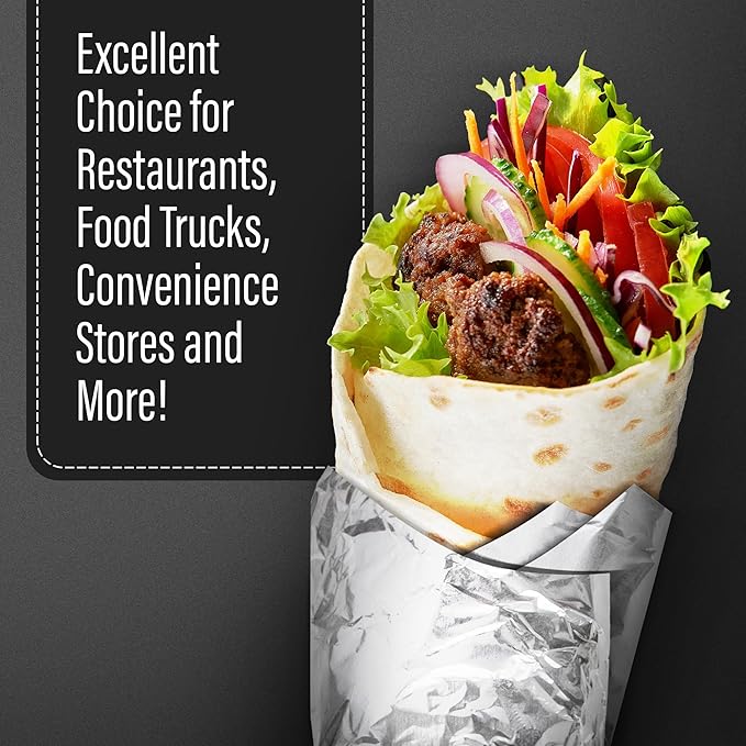 Insulation Sandwich Wrapping Paper Aluminum Foil Sheets - [100 Pack] - (14" x 16") - Aluminum Foil Sandwich Wrap Sheets For Sandwich Wraps, Burritos and BBQ