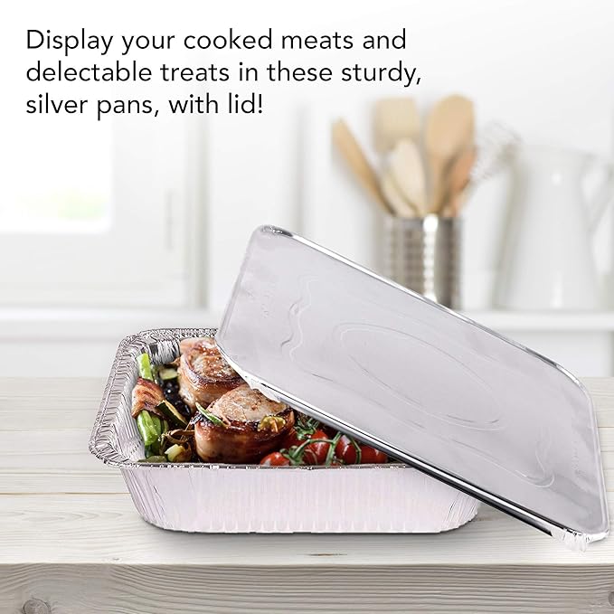 Stock Your Home Foil Pans with Lids - 9x13 Aluminum Pans with Covers - 25 Foil Pans and 25 Foil Lids - Disposable Food Containers Great for Baking, Cooking, Heating, Storing, Prepping Food Silver