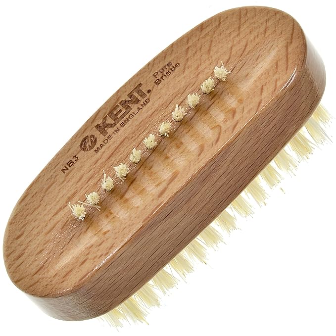 Kent NB3 Natural Bristle Fingernail Brush and Hand Scrub Brush for Nails. Beechwood Finger Nail Brush to Clean Nails and Nail Scrubber Brush for Hands, Feet, Fingernails, and Toenails. Made in England