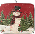 Christmas Snowman Dish Drying Mat for Kitchen Counter 16x18 Inch Watercolor Xmas Tree Bird Print Absorbent Reversible Microfiber Drying Mats Kitchen Countertop Protector Dishes Drainer Rack Pad