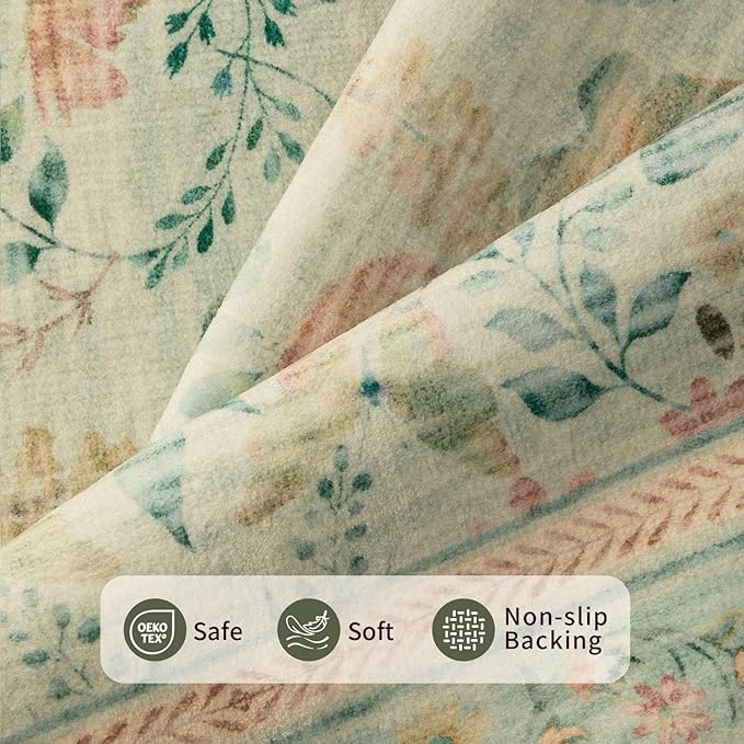 2x5 Floral Runner Rug, Washable Runners for Hallways, Green Vintage Boho Kitchen Rugs, Non Slip Hallway Runner Carpet for Indoor Hallway, Kitchen, Laundry Room and Bathroom(Mint Green 2x5ft)