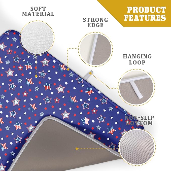 Khope 4th of July Navy Blue Dish Drying Mat for Kitchen Counter 18x24 Inch Memorial Day American Flag Stars Reusable Washable Drying Pad Countertop Home Decor