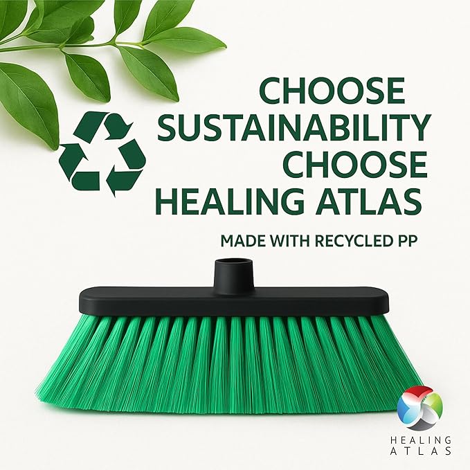 Aria Green Broom Head – 13” Sweeping Width – Soft/Firm Magnetic Flagged Bristles – Universal Thread – Recycled PP – Daily Indoor Sweeper (Green, ARIA)