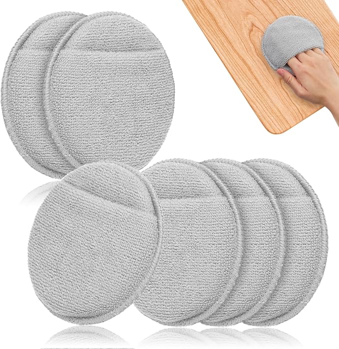 6 Pcs Cutting Board Oil Applicator for Oil Board Reusable Microfiber & Sponge Pads Wood Conditioner Wax Oils Applicator Microfiber Cloth Applicators for Cutting Boards, Wooden Spatula, Spoon 5 Inch