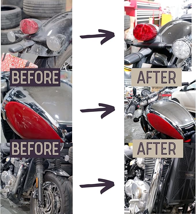 Motorcycle Cleaning Kit 6 Pack Design for Chrome, Woolies Brush, Wool Wash Mitt, Tire&Chain Brush, Detailing Brush& Ultra Plush Towel for Motorcycle& Bike Chrome Painted, Rims, Exhaust, Surface