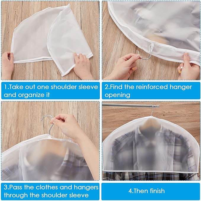 Patelai 100 Pcs 2" Gusseted Shoulder Covers for Hanging Clothes 24" x 12" Plastic Garment Dust Covers Protectors for Closet Storage Suit, Coats, Jackets, Dress Closet Storage(Translucent)