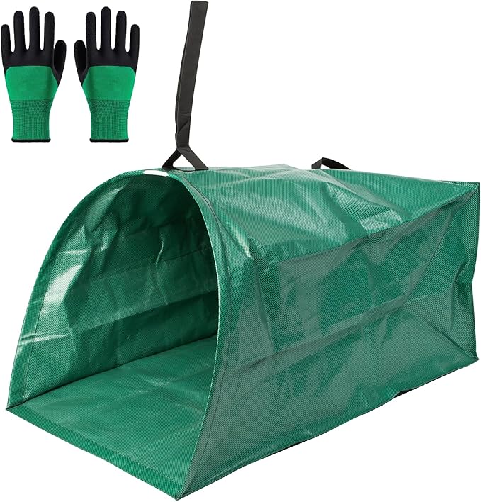 72 Gallon Large Leaf Collector, Foldable Reusable Yard Waste Bags, Heavy Duty Dustpan Type Garden Leaf Bags with Gloves