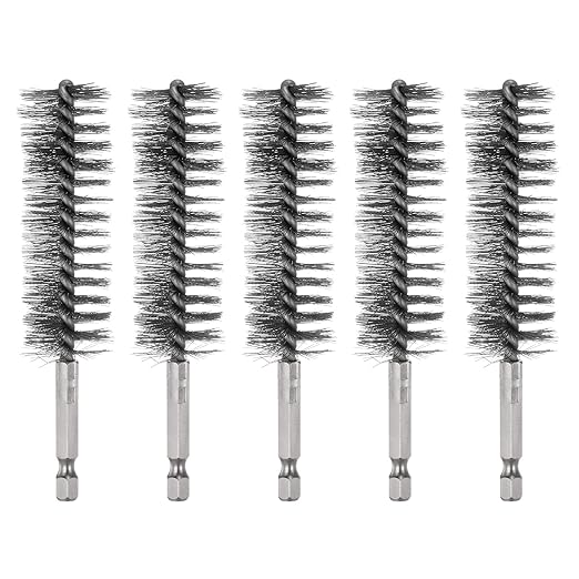 HARFINGTON 5Pcs Bore Brush Stainless Steel 25mm Dia Cleaning Twisted Wire Brush Tube Pipe Cleaner with Handle 1/4 Inch Hex Shank for Tubes, Ports, Bearings