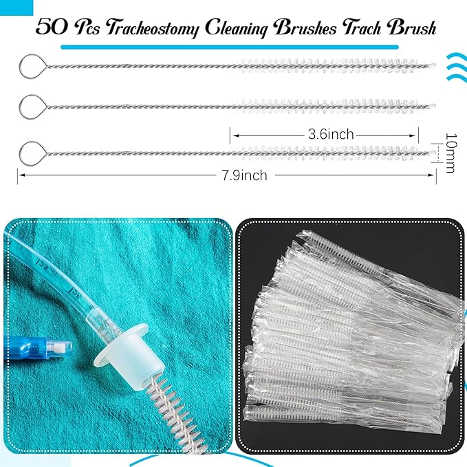 TrelaCo 50 Pcs Tracheostomy Cleaning Brushes Trach Brush Nylon Bristle Tracheostomy Brushes Pipe Tube Cleaning Brush for Supplies, 10mm