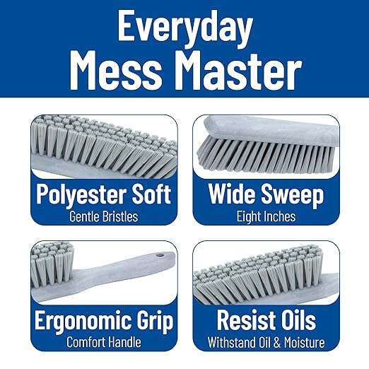 SPARTA Handheld Soft Counter Brush 8 Inch Bristle Span, Multi-Use Dust Brush with 5 Inch Handle for Tables, Countertops, and Delicate Surfaces, Polyester, Gray, (Pack of 6)
