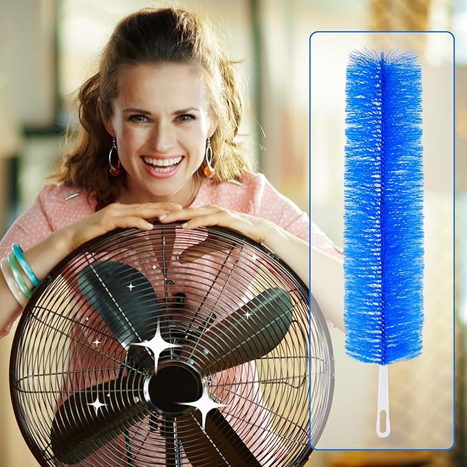 Sliner 4 Pcs Cobweb Duster Bendable Fan Duster Plastic Dust Cleaner Reusable Head Ceiling Brush Microfiber Dirt Remover for Fan Air Conditioning Home Vents Shutters (Blue)
