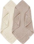 SWEET DOLPHIN Muslin Baby Bath Towels Blanket - 2 Pack 100% Cotton Towel for Babies, Infants, Toddlers - 40x40Inch - Highly Absorbent, Ivory and Brown