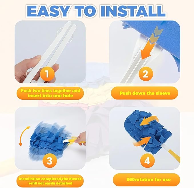 2026 New 360° Electrostatic Duster Refills - Washable & Reusable, High-Density Microfiber, Fits Most Standard Duster Handles, for Home Office Car High Adsorption Duster (1 Handle + 6 Refills)