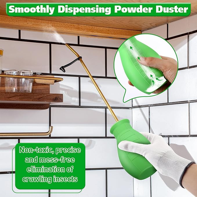 Diatomaceous Earth Powder Duster, 8OZ Garden Powder Applicator Dispenser with Long Metal Tube, Bulb Duster Sprayer for Home Organic Gardening Agricultural Supply(Green,1 Pack)