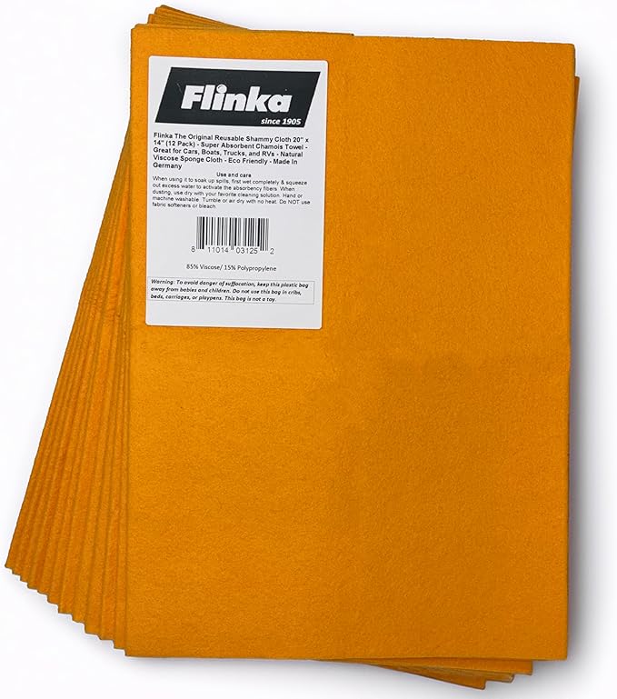 The Original Reusable Shammy Cloth 20" x 14" - Super Absorbent Chamois Towel - Great for Cars, Boats, Trucks, and RVs - Natural Viscose Sponge Cloth - Eco Friendly (12 Pack)