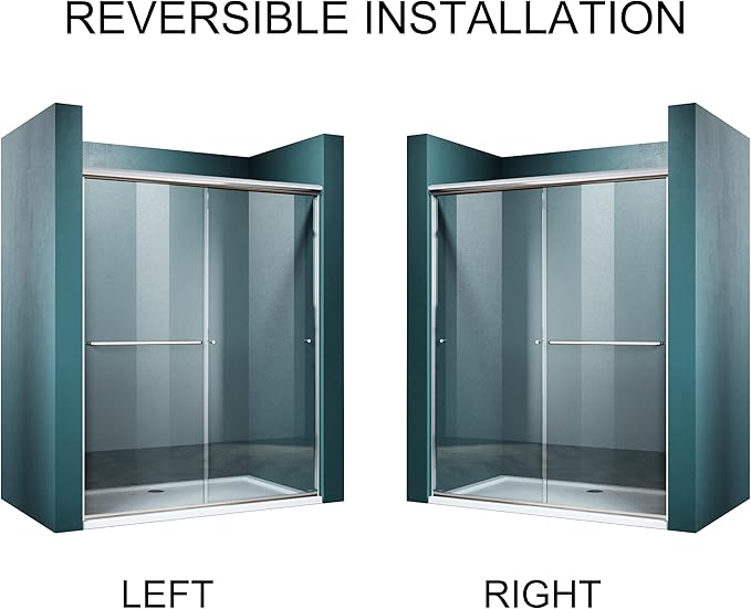 ELEGANT Shower Doors 46.5-48" W x 72 in. H, Semi-Frameless Bypass Sliding Shower Door, 1/4 in. Clear Glass Shower Enclosure, Chrome Finish