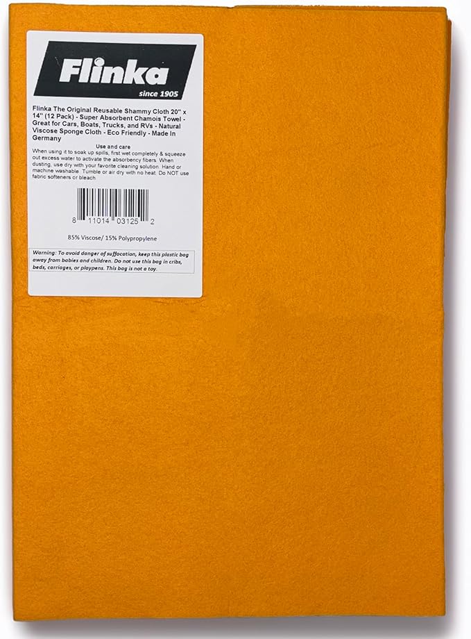 The Original Reusable Shammy Cloth 20" x 14" - Super Absorbent Chamois Towel - Great for Cars, Boats, Trucks, and RVs - Natural Viscose Sponge Cloth - Eco Friendly (12 Pack)
