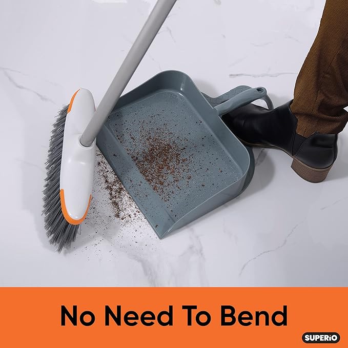 Superio Heavy Duty Plastic Step-on Dustpan with Comfort Grip Handle Grey, Durable, Lightweight Multi Surface Dust Pan Easy Broom Sweeping, 10-inch Wide, 2-Pack