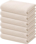 Kitinjoy 100% Cotton Waffle Weave Kitchen Hand Towels (13 X 28 Inches, Beige), 6-Pack Super Soft and Absorbent Dish Towel for Drying Dishes