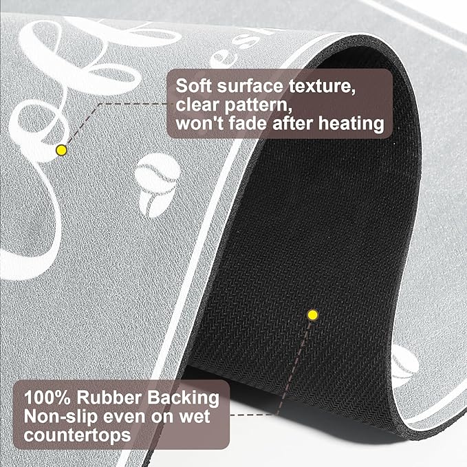 Absorbent Coffee Mat, Fashion Dish Drying Mat for Kitchen Counter Coffee Bar Accessories Espresso Machine Dish Rack 16" x 24" Light Grey