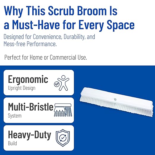 SPARTA 41890EC02 Omni Sweep Plastic Push Broom Head, Heavy Duty, Industrial Broom With Color Code System For Outdoor, Indoor, Garage, Concrete, Patio, Kitchen, Bathroom, 18 Inches, White