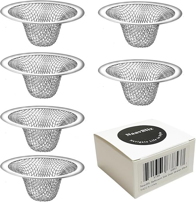 6-Pack Bathroom Mesh Sink Drain Strainer - 2.12" Top / 1" Small Stainless Steel Hair Basket Catcher for Bathroom Sink, Lavatory, Balcony, Utility, RV, Floor Drain