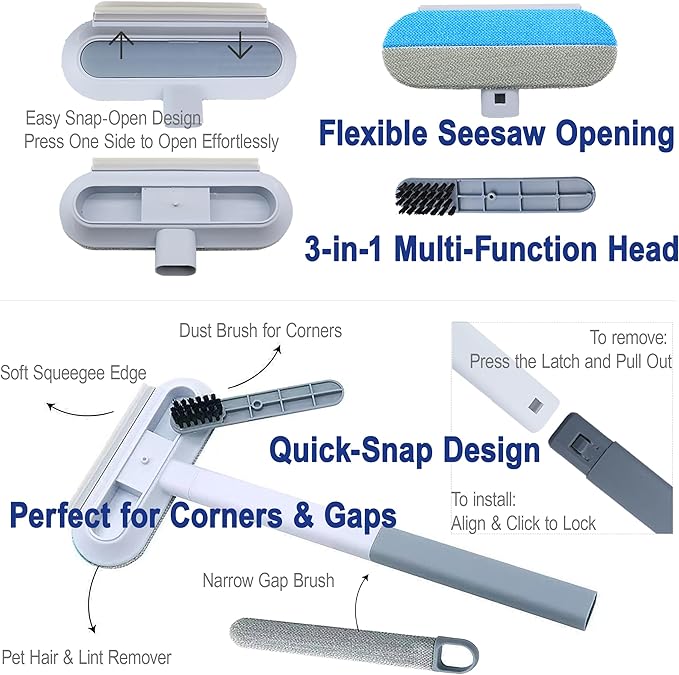 6-in-1 Window Track & Screen Cleaning Kit – Detachable Brushes, Squeegee, Microfiber Cloth & Spray Bottle for Home Window Cleaning