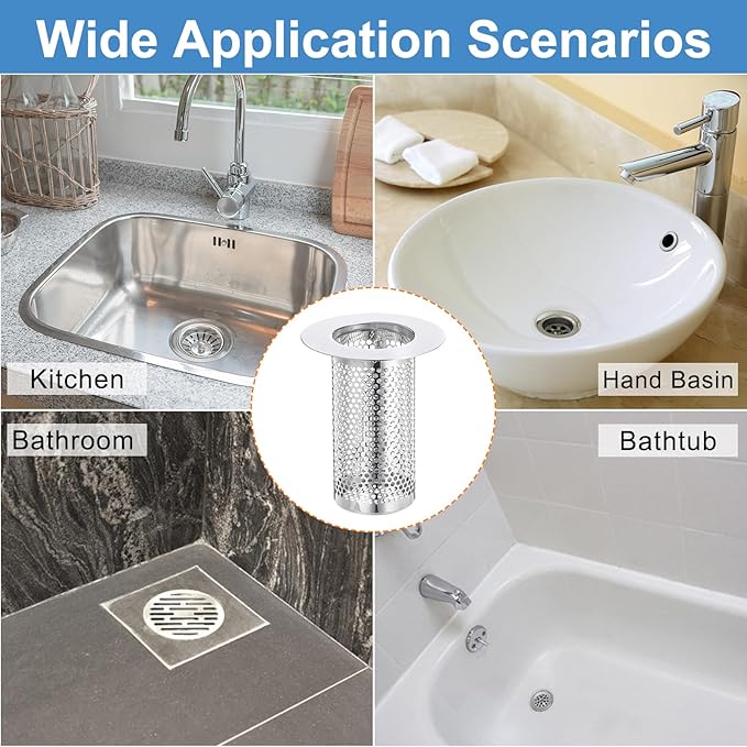 uxcell 2 Pack Shower Drain Strainer, 3.1" x 2.2" Stainless Steel Floor Drain Strainer Deep Sink Hair Catcher for Kitchen Bathroom Balcony Floor Drain, Fit Hole Size from 1.4" to 2"
