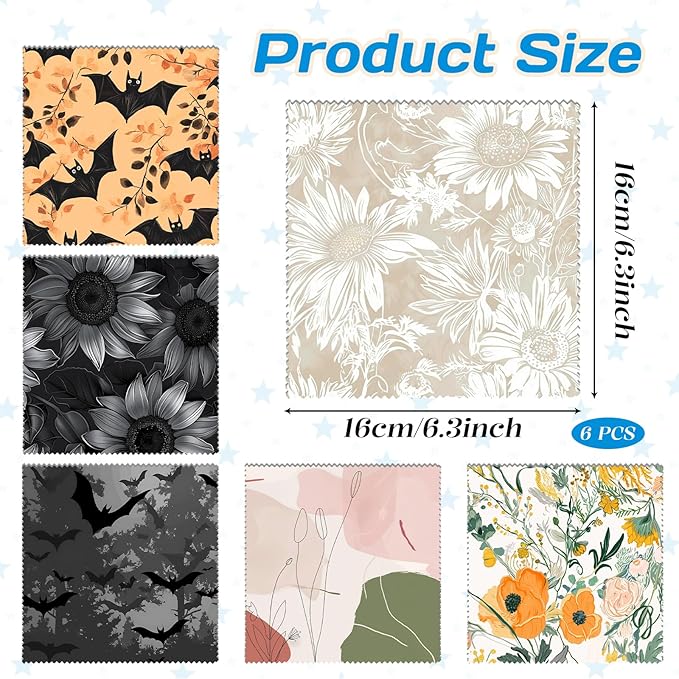 6 PCS Glasses Cleaning Cloth Eyeglass Lens Cleaning Cloth Eyeglasses Wipes Microfiber Reusable Soft for Phone Screens Camera Unisex Women Girls Cute Aesthetic (6.3"x6.3")-Floral