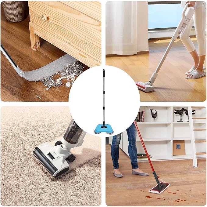 Hand Push Sweeper - Non Electric Floor Cleaner with Adjustable Handle, Carpet Sweeper for Hardwood Surfaces