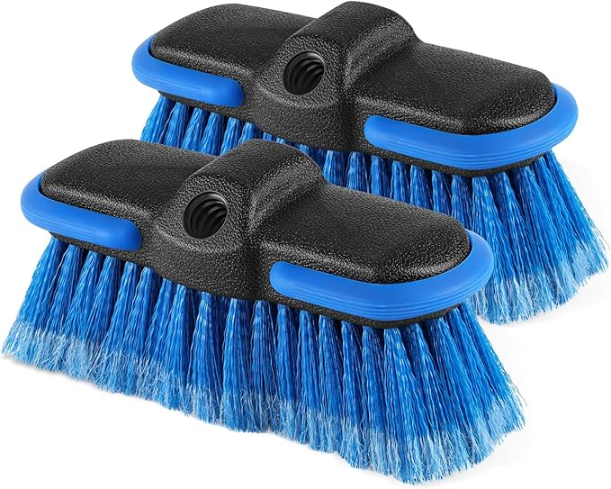 Car Wash Brush Head with Soft Bristle, 8in Car Cleaning Brush with Protective Bumper for Cleaning Auto Cars Trucks RV Boat Deck (2 Pack)