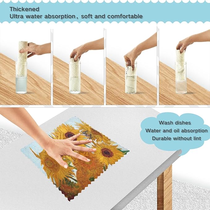 ALAZA Van Gogh Sunflower Dish Cloths Super Absorbent Kitchen Towels Lint Free Bar Tea Soft Towel Set of 6, 11"x11"