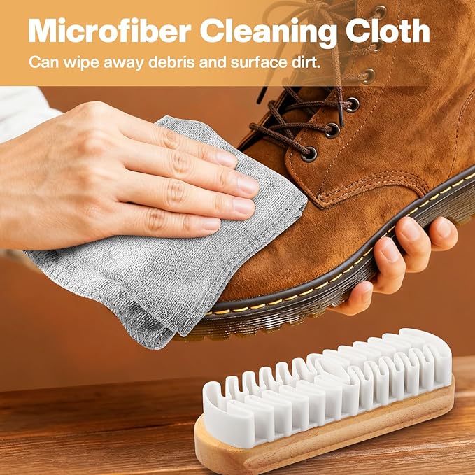 2 Pcs Suede Shoe Brush Nubuck Leather Cleaner Shoes Shine Dauber Crepe Applicators Set with Cleaning Eraser Cloth(Suede Brush with Cloth)
