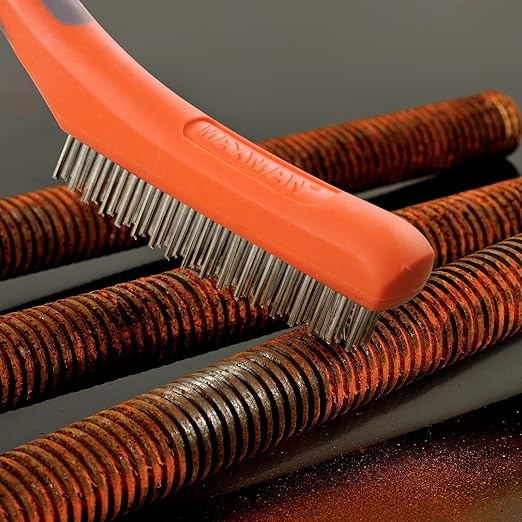 MAXMAN Wire Brush Set, Heavy Duty Stainless Steel and Carbon Steel Wire Brushes for Cleaning Rust, Grill, Dirt, Paint Removal, Welding, Stiff Bristle Metal Brush with 10" Plastic Handle, Large, 2Pcs