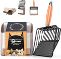 Heavy Duty Metal Cat Litter Scoop with Holder - Broom and Dustpan Set - Quick-Sifting Mesh for Clump-Free Cleaning, Compatible with Most Litter Types