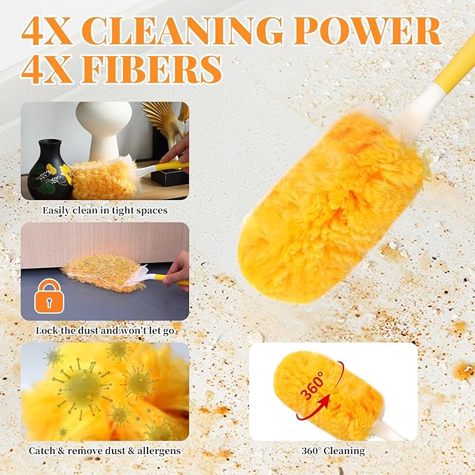 Duster Refill for Swiffer Duster, 50 Count Disposable Dusters Kit for Cleaning Dusting Furniture Blind Ceiling Fan, Multi Surface 360 Feather Duster & 3FT Extended Handle & Short Handle