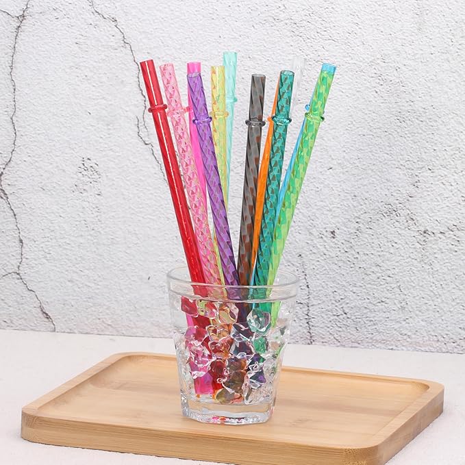Dakoufish 7 Inch Reusable Clear Plastic Swirl Drinking Straws for 10 oz & 12 oz Short Mini Mason Jar Tumblers,Set of 12 Pcs Replacement Straws with Cleaning Brush (7inch,12color)