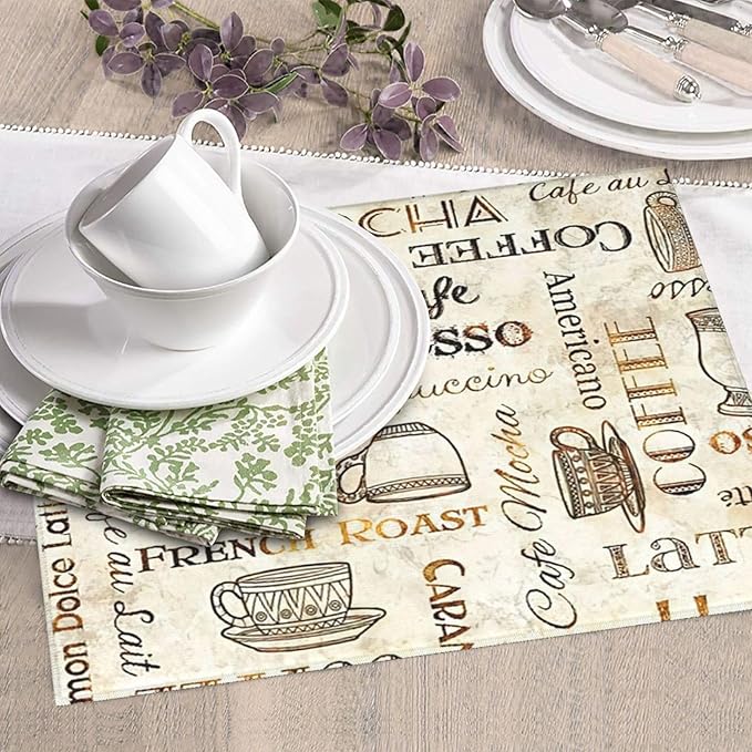 Coffee Pattern Dish Drying Mat 16x18 inches Microfiber Absorbent Fast Dry Mat for Kitchen Counter Coffee Bar Vintage Coffee Drying Mat Kitchen Decor Gifts (Vintage Coffee, 16x18 inches)