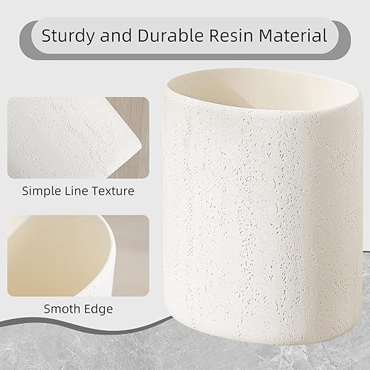 Trash Can, 1.6 Gallon Small Bathroom Trash Can, Simple Oval Stone Look Garbage Bin, Decorative Waste Basket for Kitchen Office, Home Decor, Bedroom, Living Room White