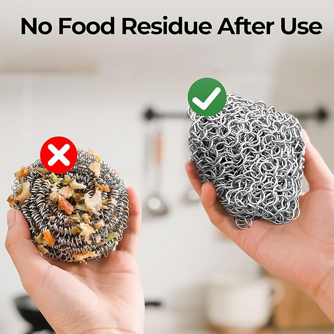 AMAGABELI GARDEN & HOME 8”x8” 316L Cast Iron Cleaner Stainless Steel Chainmail Scrubber for Cast Iron Pan Skillet Cleaner Dishes Pot Dutch Oven Wok Grills