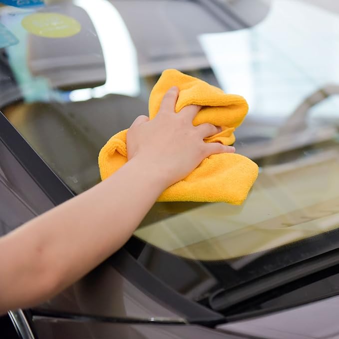 CARCAREZ Premium Microfiber Detailing Towels, 340 GSM Lint Free Car Buffing Waxing Polishing Drying Towel, 16x16 inch, Pack of 6 (Yellow)