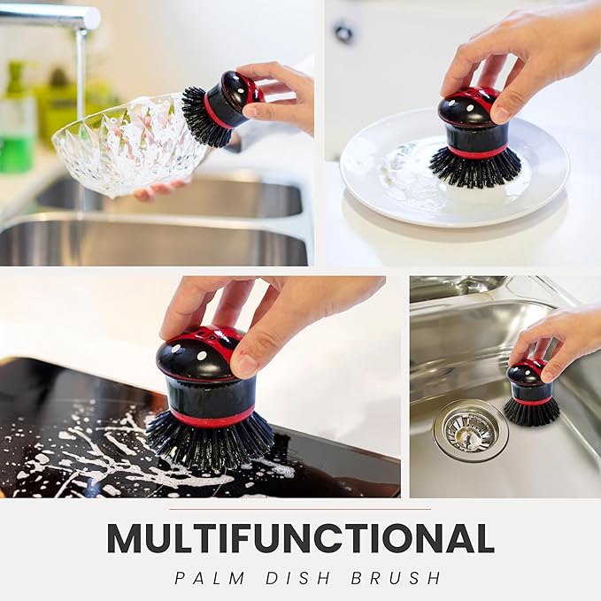 Vigar Ladybug Palm Dish Scrub Brush with Holder, Perfect Kitchen Brushes for Dishes, Sink Brush and Cleaning Brushes for Household Use, Red, Green