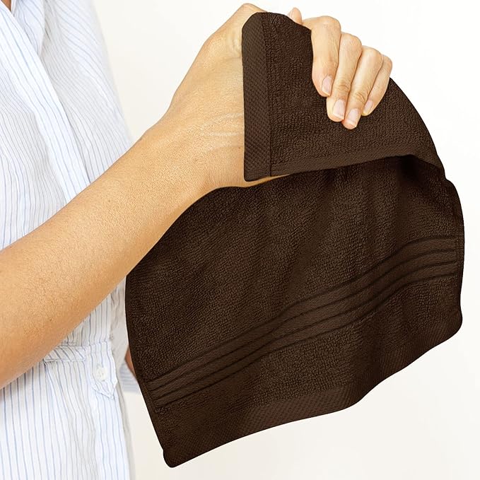 Utopia Towels Wash Cloths Set, 12 by 12 Inches, 100% Cotton Ring Spun, Highly Absorbent and Soft Feel Washcloths for Bathroom, Spa, Gym, and Face, 12 Pack Dark Brown