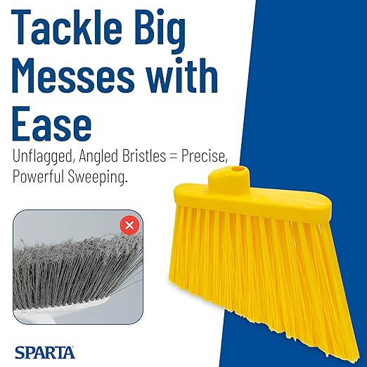 SPARTA Plastic Broom Head, Angled, Un-Flagged for Large Debris Indoor, Outdoor, Home, Restaurant, Lobby, Office, 12 Inches, Yellow