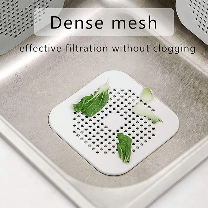 Drain Hair Catcher Square Silicone Trap Shower Drain Cover with Suction Cups for Bathroom Bathtub Kitchen Filter Flat Strainer, 2 Pack