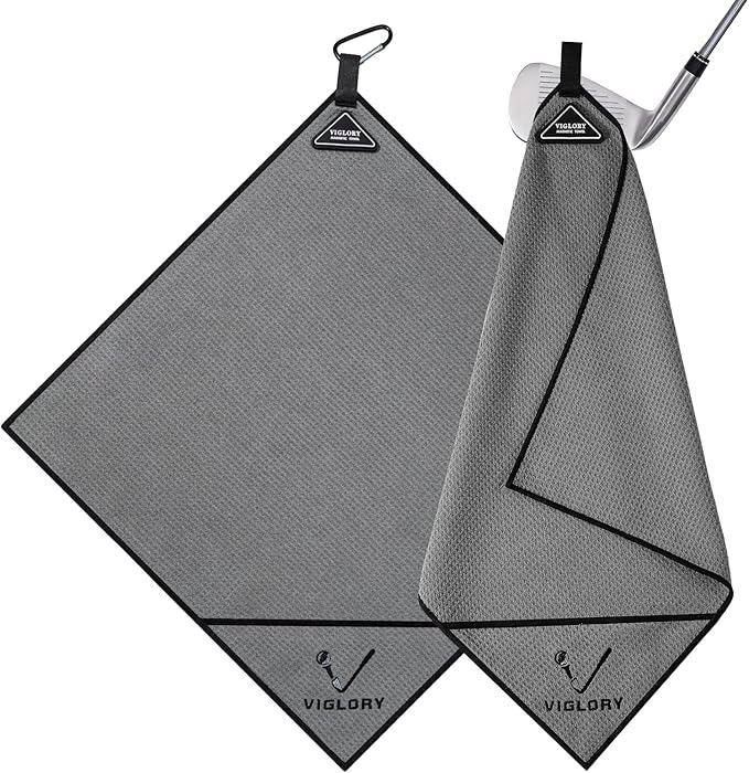 Magnetic Golf Towel for Bag 18" x 18" with Clip Exclusive Cleaning Pocket Microfiber Waffle Ultra Absorbent Club Ball Cleaner, Essential Golf Accessories and Gifts for Men Women(Gray 1 Pack)
